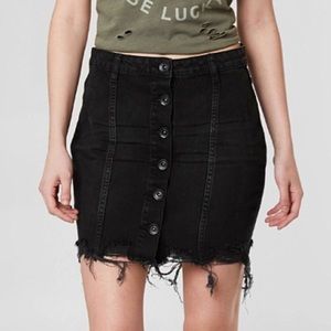 Destructed black denim skirt